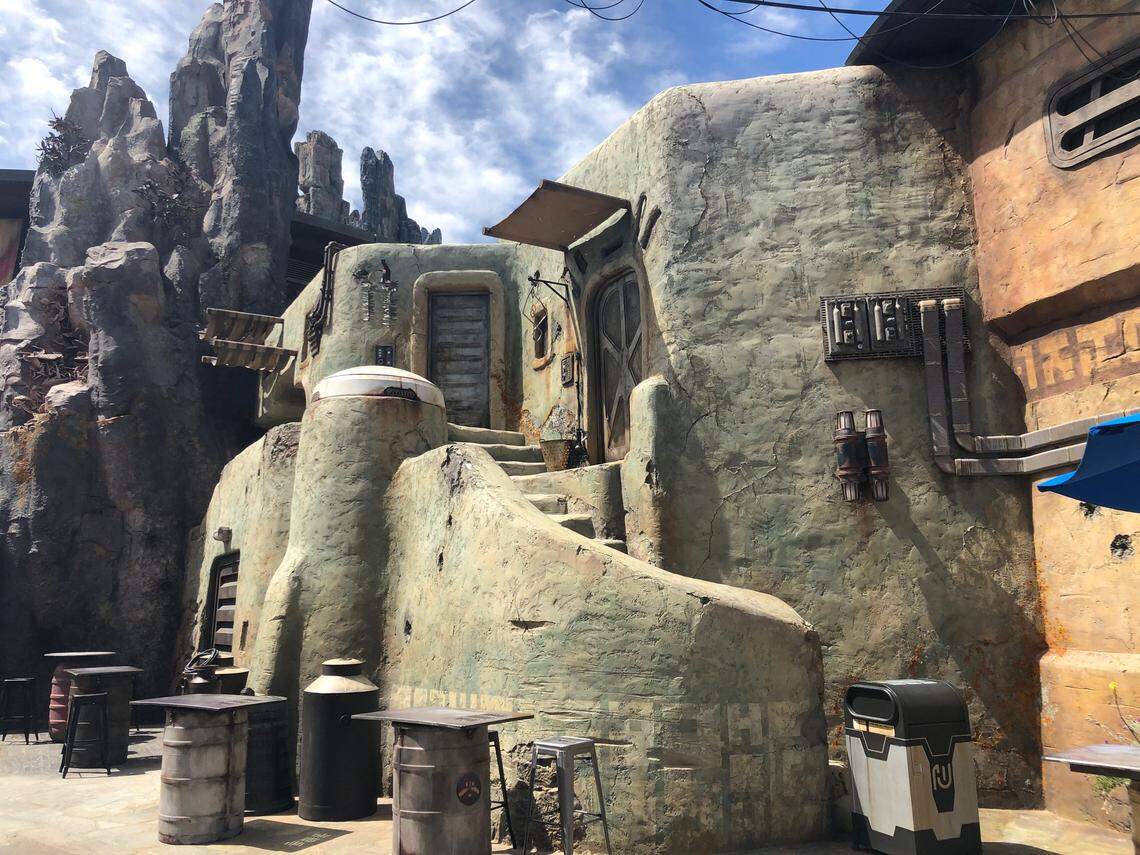 Part of the architecture at Disneyland’s Star Wars: Galaxy’s Edge. The new “Star Wars”-themed land opens Friday at the Anaheim, California, theme park.