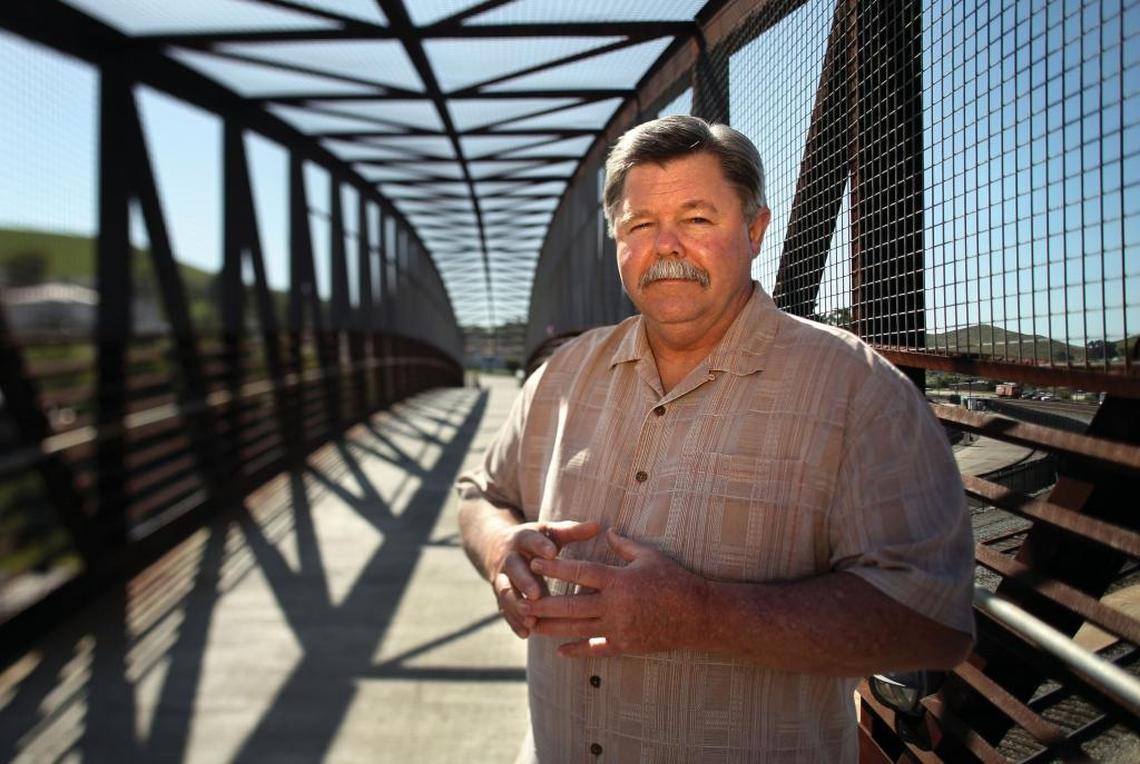 Retired investigator Larry Hobson poses for a photo on the Jennifer Street Bridge in San Luis Obispo, where serial killer Rex Krebs abducted Rachel Newhouse.