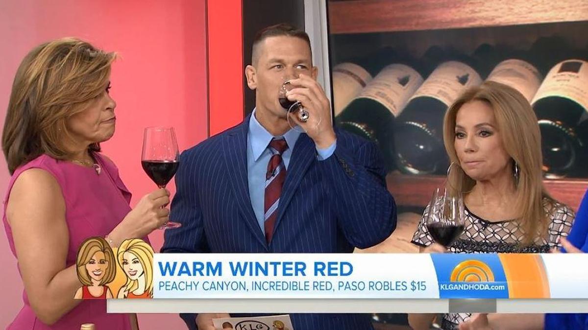 Former wrestler and actor John Cena samples Peachy Canyon Winery’s Incredible Red, a zinfandel from Paso Robles, on NBC's "Today Show" in February. The wine costs $15 a bottle.