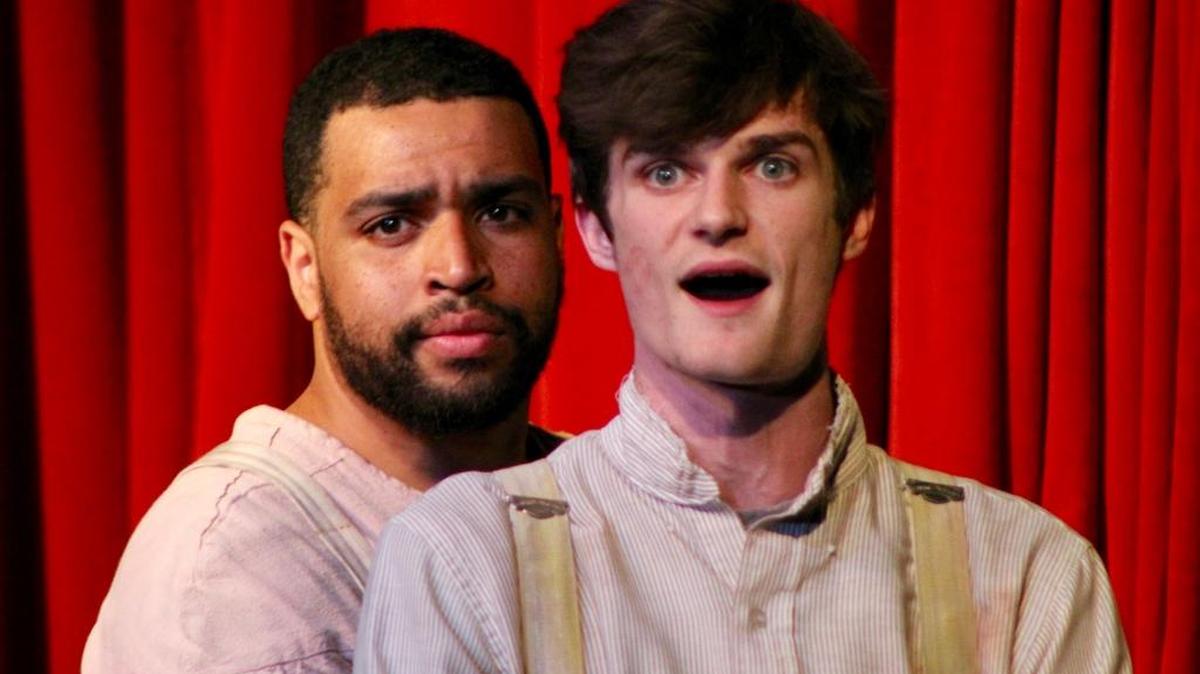 Huckleberry Finn (Cameron Rose) and Jim (Philip Bolton) head down the Mississipi River on a raft in “Across the River: The Adventures of Huckleberry Finn,” playing at the Great American Melodrama in Oceano.