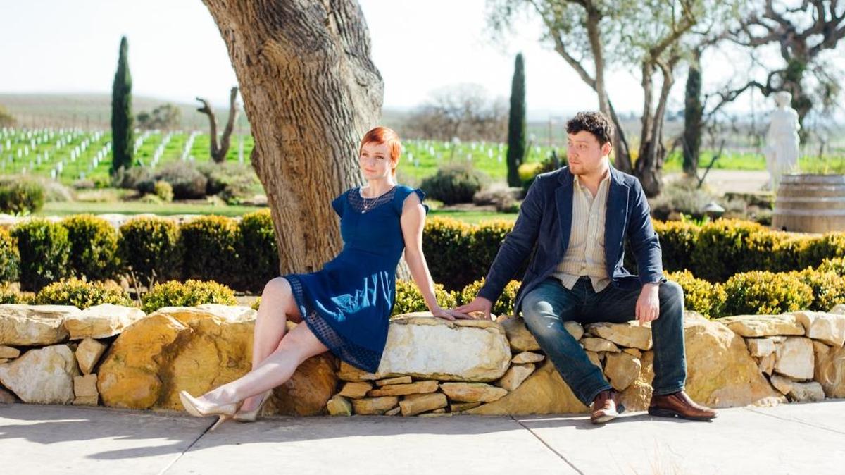 Aspiring singer Cathy Hyatt (Melanie Portney) and novelist Jamie Wellerstein (Cody Pettit) fall in love in Wine Country Theatre’s production of the musical “The Last Five Years,” playing at Villa San-Juliette Vineyard & Winery in Paso Robles.