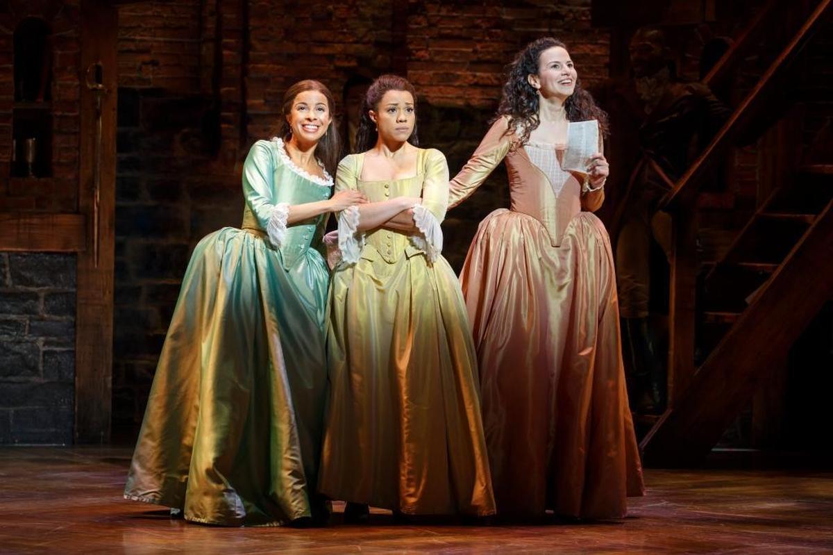 Lexi Lawson, Alysha Deslorieux and Mandy Gonzalez appear in a scene from “Hamilton: An American Musical.” Joanna Jones, who grew up in San Luis Obispo County, recently joined the cast of the hit Broadway show, replacing Deslorieux in the dual role of Peggy Schuyler and Maria Reynolds.