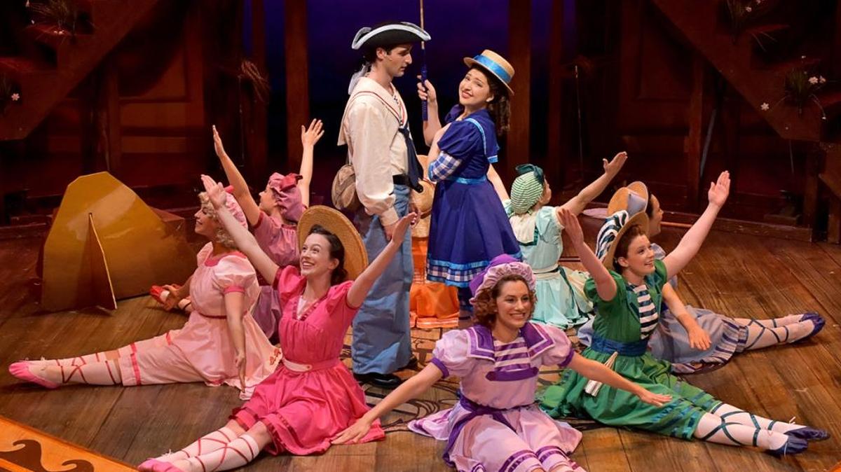 Frederic (Alex Stewart) and Mabel (Natalie Graham) are surrounded by Major-General Stanley’s daughters in “The Pirates of Penzance,” now playing at PCPA-Pacific Conservatory Theatre in Santa Maria.