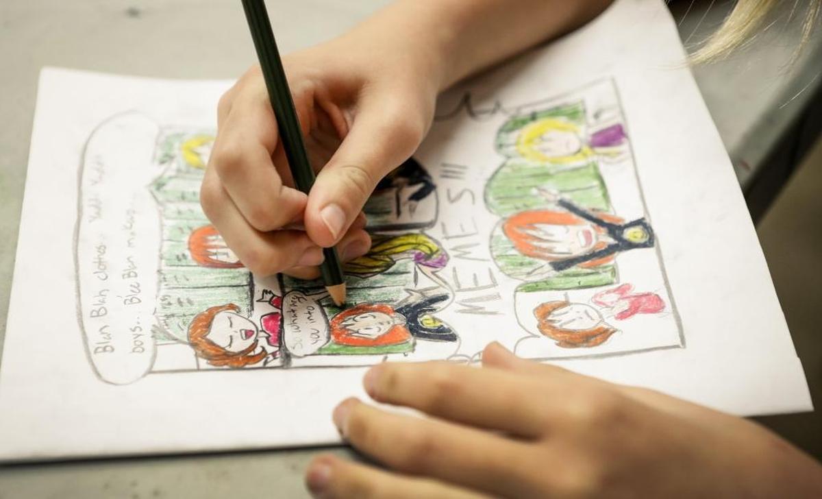 Abigail “Abby” Hidle works on a comic strip during an Art on the Spectrum workshop in March 2017 at the San Luis Obispo Art Museum.