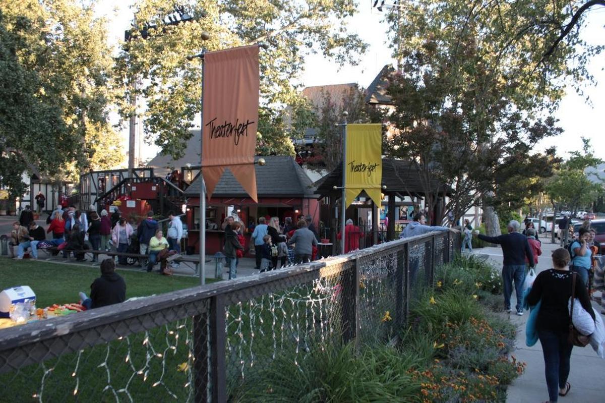 Theatergoers arrive at Solvang Festival Theater.