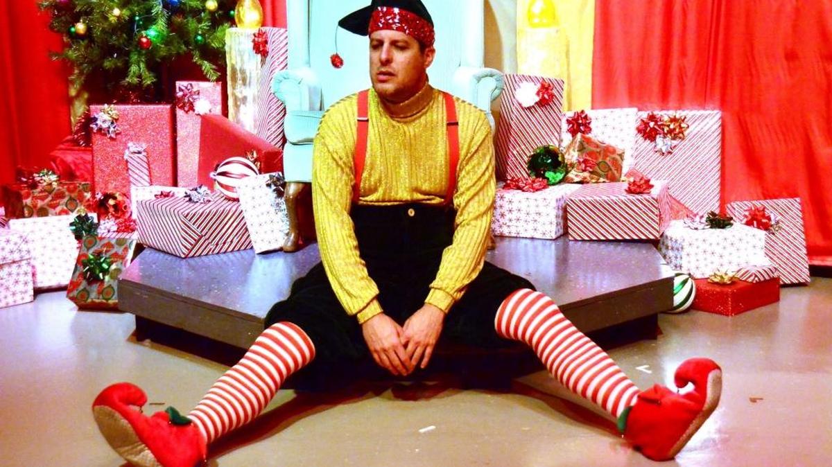 Kevin Harris stars as Crumpet the elf in “The Santaland Diaries,” playing at San Luis Obispo Little Theatre.