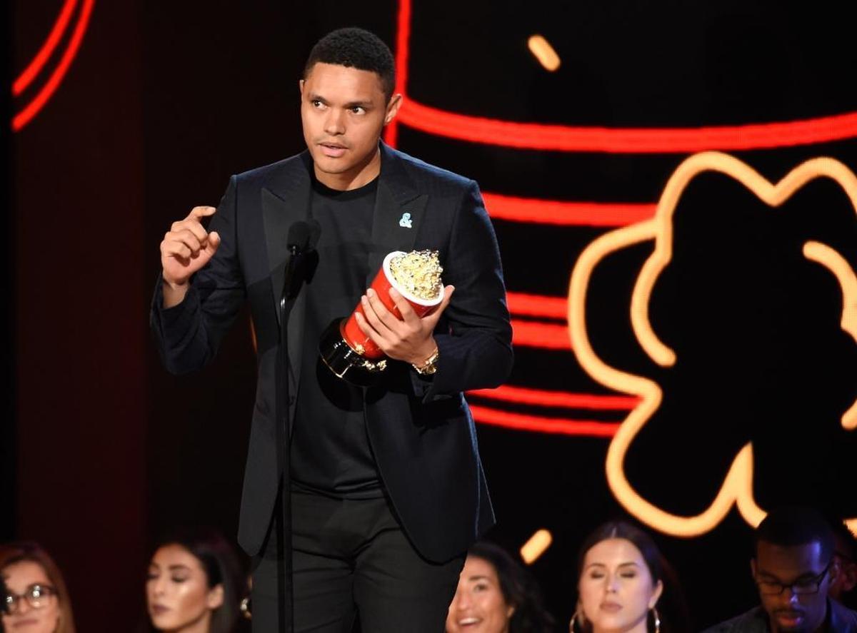 Trevor Noah accepts the award for best host for “The Daily Show with Trevor Noah” at the MTV Movie and TV Awards in May in Los Angeles. Noah performs Saturday at Vina Robles Amphitheatre in Paso Robles.