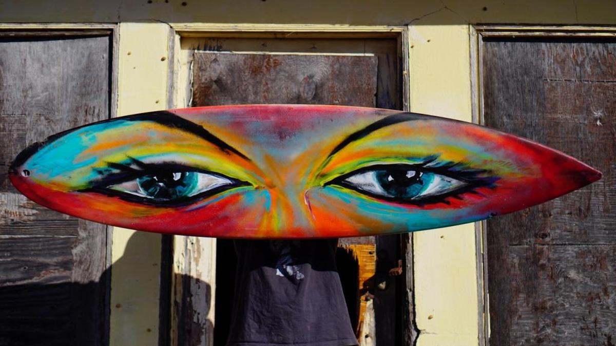“Eyes: Mirror for the Sun” by Abe Hiro Toke will be on display as part of the Morro Bay Surfboard Art Festival, running Saturday through Dec. 2.