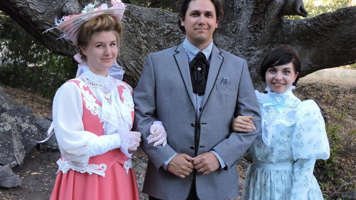 Gwendolen Fairfax (Madeleine Whalen), John Worthing (Tyler Lopez) and Cecily Cardew (Kristie Siebert-Lopez) star in “The Importance of Being Earnest,” playing July 14 through 30 as part of the Central Coast Shakespeare Festival.