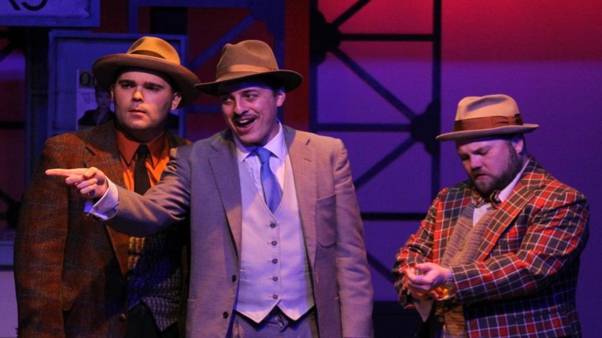 Nicely Nicely Johnson (Gregory Gorrindo), Nathan Detroit (Cameron Parker) and Benny Southwest (Zach Johnson) appear in a scene from San Luis Obispo Little Theatre’s production of “Guys and Dolls.”
