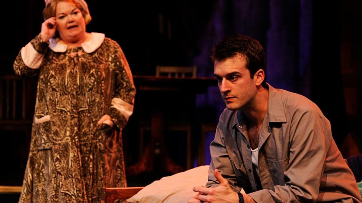 Amanda Wingfield (Kitty Balay) talks to her son, Tom (Matt Koenig), in a scene from “The Glass Menagerie,” playing at PCPA-Pacific Conservatory Theatre in Santa Maria.