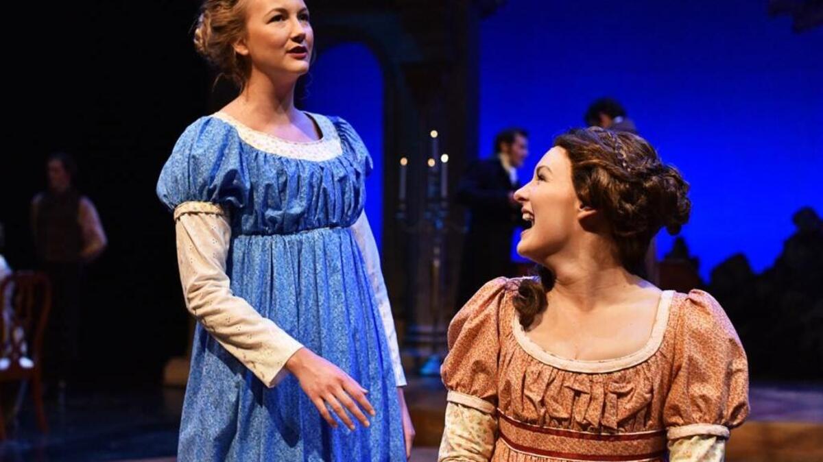 The Dashwood sisters — Elinor (Shae Palic) and Marianne (Sierra Wells) — have differing attitudes toward romance in PCPA-Pacific Conservatory Theatre’s production of “Sense and Sensibility.”