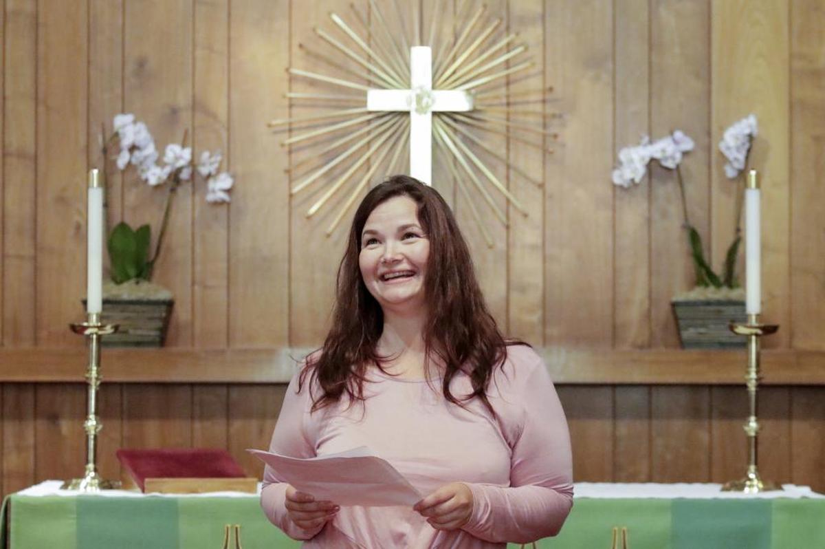 Lori Figard rehearses for a Feb. 14 production of “The Vagina Monologues” at St. Stephen’s Episcopal Church in San Luis Obispo.