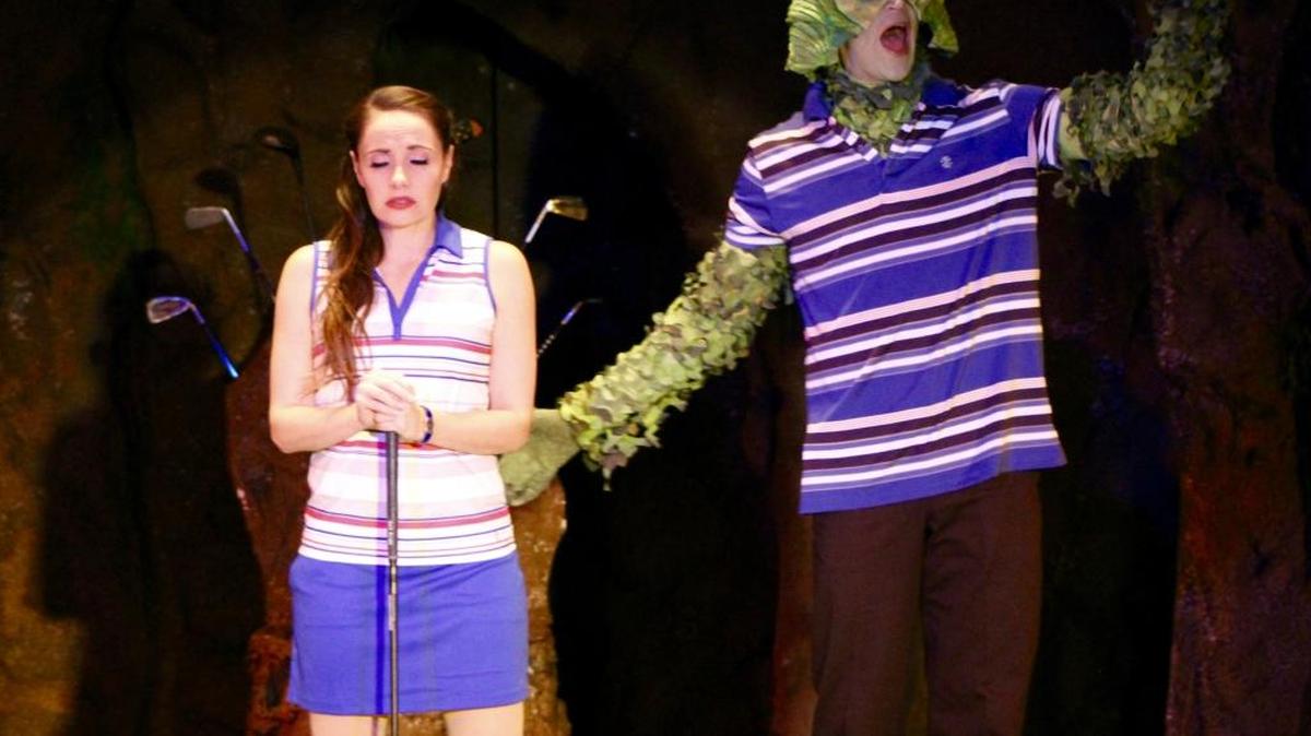 Trudy (Katie Worley Beck) and the Creature (Jake Delaney) appear in a scene from “Trudy and the Beast,” playing at the Great American Melodrama and Vaudeville in Oceano.