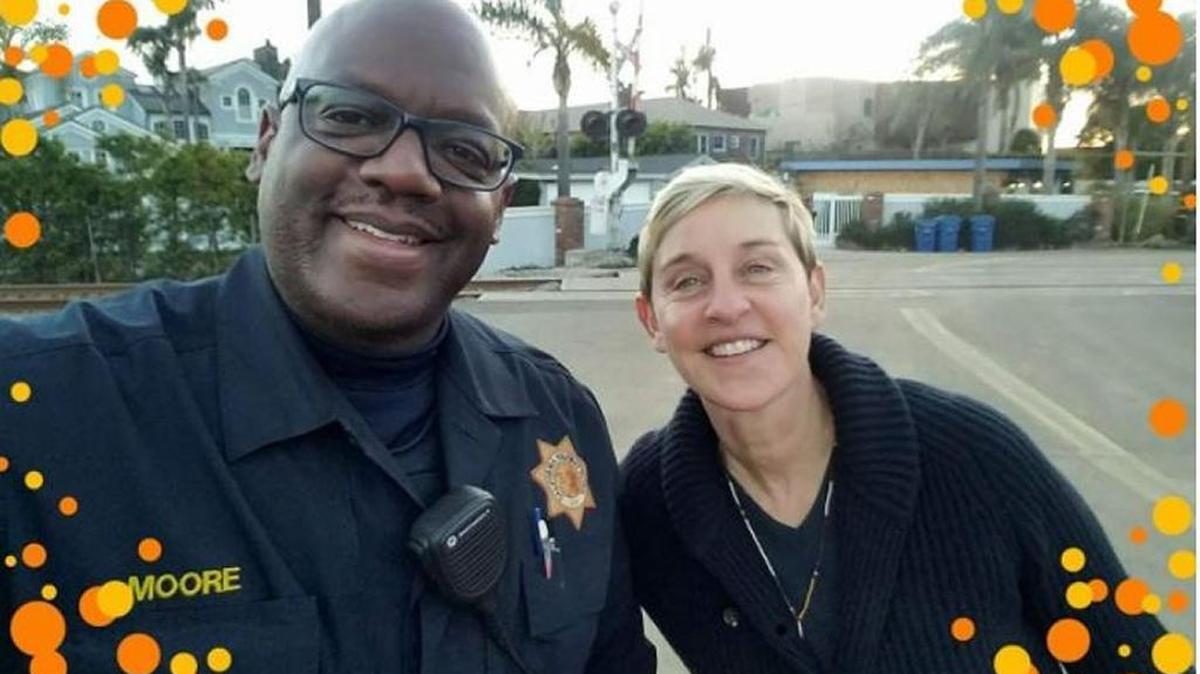 Daytime talk show host Ellen DeGeneres, a Montecito resident, stopped to thank a California Highway Patrol officer working a road closure in the community.