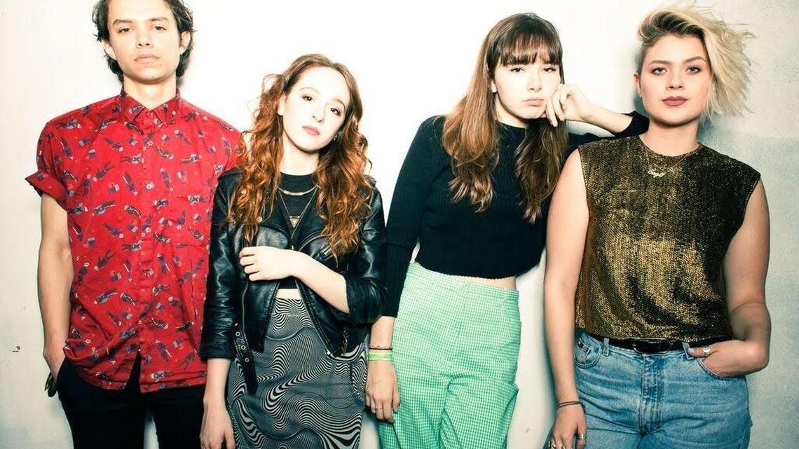 The Regrettes play the Fremont Theatre in San Luis Obispo on Feb. 23. From left are drummer Maxx Morando, lead guitarist Genessa Gariano, singer Lydia Night and bassist Sage Chavis.