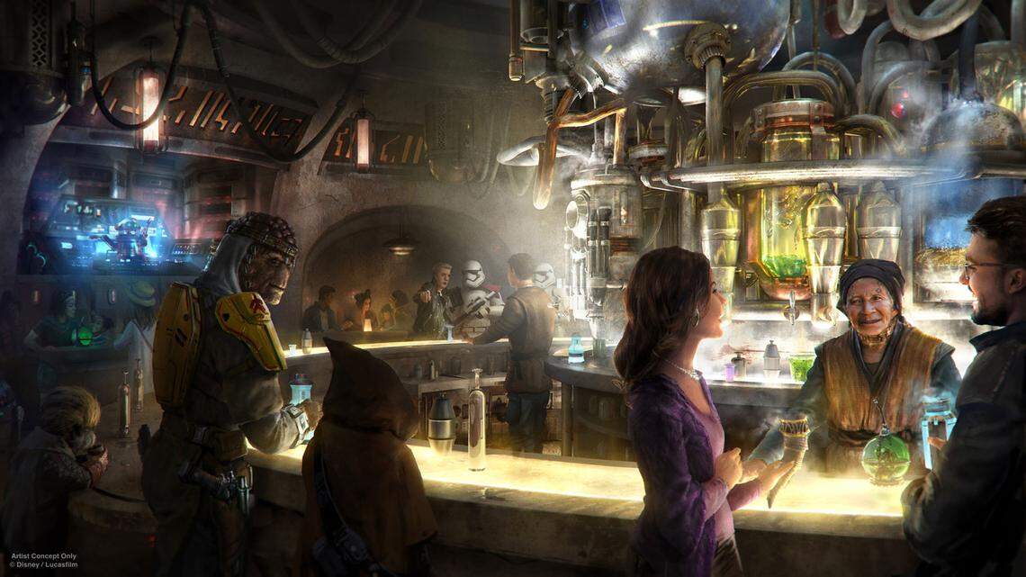 Oga’s Cantina opens its doors at Star Wars: Galaxy’s Edge on May 31, 2019, at Disneyland Resort in California and Aug. 29, 2019, at Walt Disney World Resort in Florida. (Disney Parks)