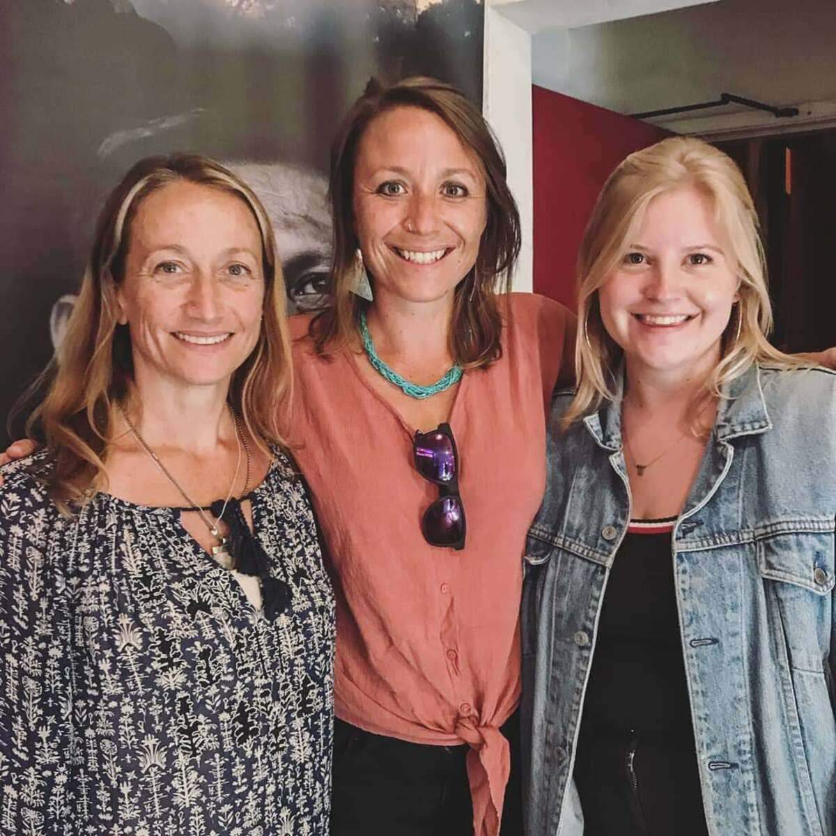 SLOMotion founders Gracie Gilbert (right) and Hayley Nenadal (middle) with Celine Cousteau (left) when Cousteau’s film “Tribes on the Edge” played at the Palm Theater last August.