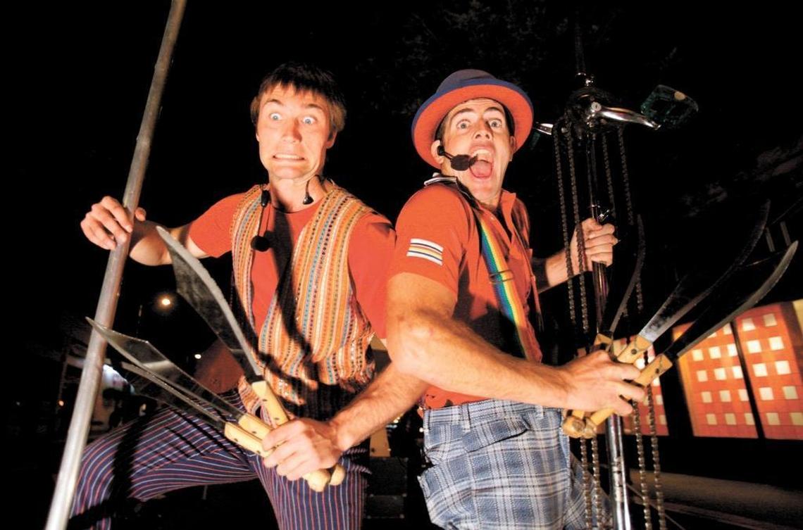 Jugglers and unicyclists Jonathan Nowaczyk and Mark Wilder perform collectively as Something Ridiculous.