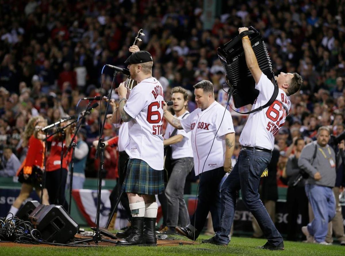 Dropkick Murphys performs the national anthem before Game 6 of the American League baseball championship series between the Boston Red Sox and the Detroit Tigers in Boston in 2013. The band performs Friday at the Avila Beach Golf Resort as part of the From Boston to Berkeley Tour.