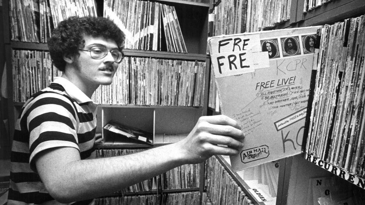 Weird Al Yankovic in the record library at KCPR where he had a show as a student deejay.