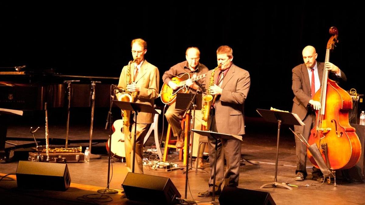 Ron McCarley, Adam Levine, David Becker and Dylan Johnson perform in 2011 at the Cuesta Jazz Faculty Concert at Cuesta College in San Luis Obispo.