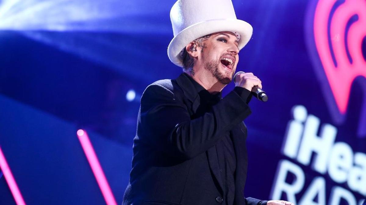 Boy George of Culture Club performs on stage at the iHeart80s Party held Feb. 20 at The Forum in Inglewood, Calif.
