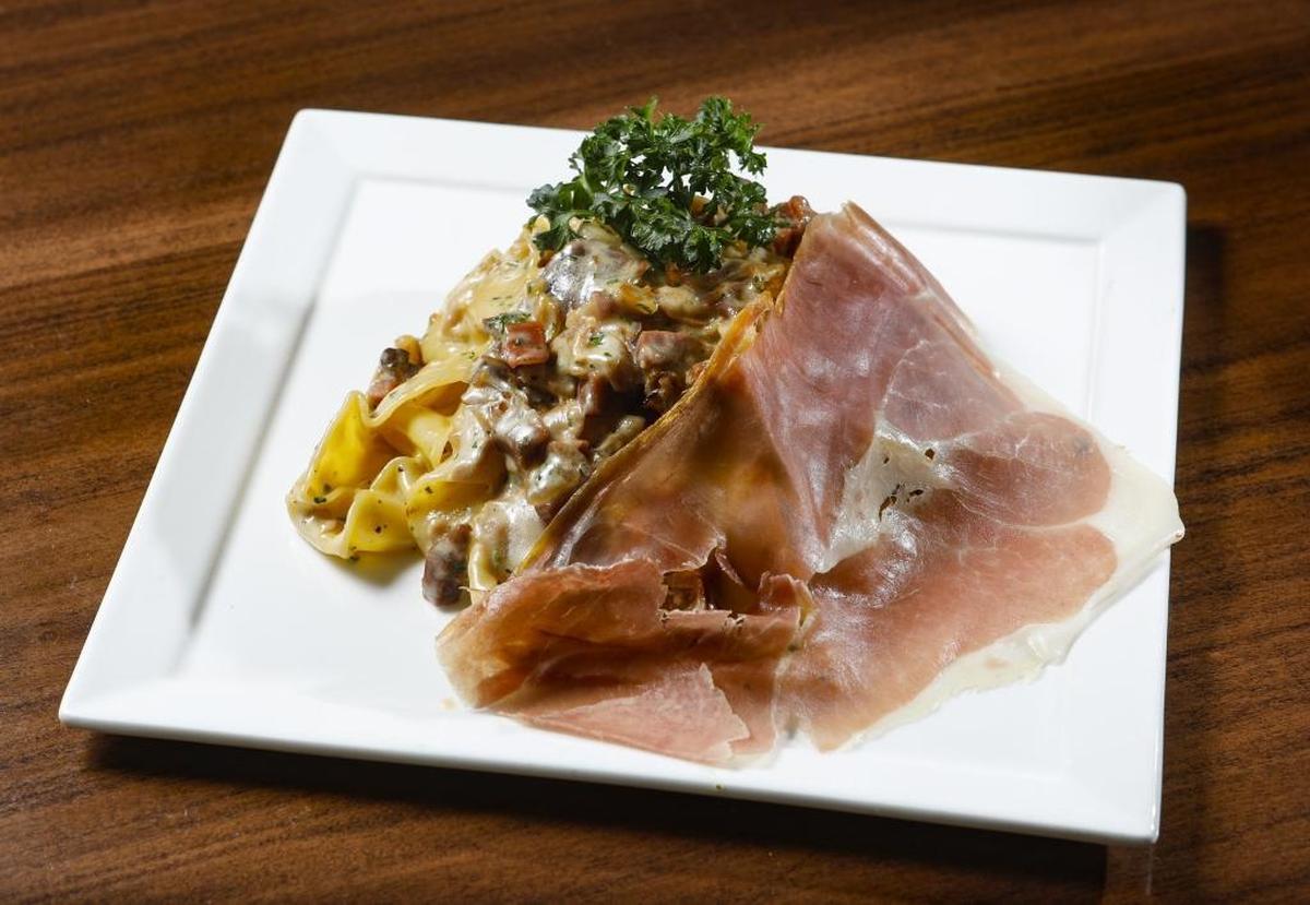 Pappardelle, served with porcini cream sauce and prosciutto crudo di parma, is among the pasta dishes on the menu at Flour House in San Luis Obispo.