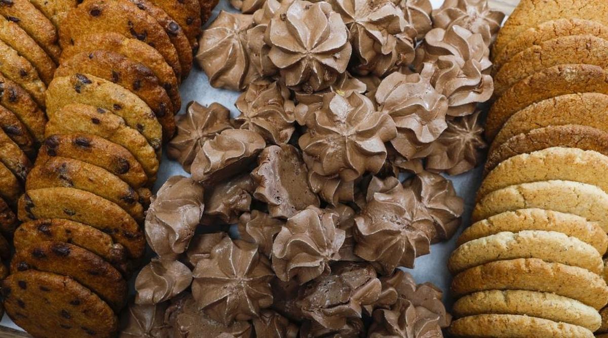 Pastry options at Pagnol @ Third Street Bakery in Los Osos include, from left, sourdough chocolate chip cookies, chocolate merengues and almond shortbread cookies.