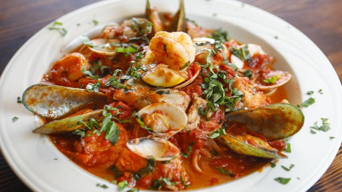Seafood pasta linguini is among the dinner options at Lunada Garden Bistro in Cayucos.