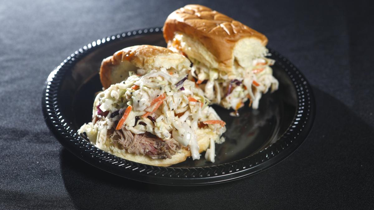 Pulled pork and coleslaw sandwiches are among the Southern food offerings from Miss Oddette’s Creole Kitchen at aweekly blues jam held at D’Anbino Vineyards & Cellars in Paso Robles.