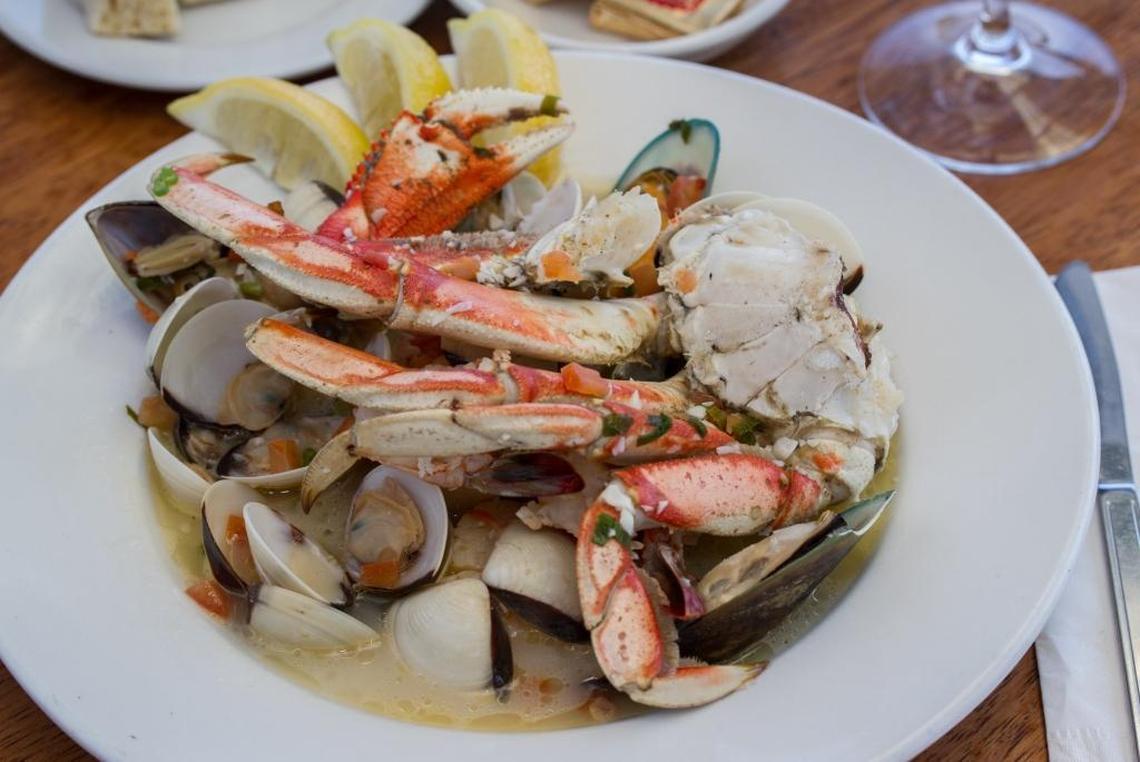 Jam-packed with clams, mussels, crab claws, scallops and shrimp, the hearty steamers bowl at Bayside Café in Morro Bay is big enough to share.