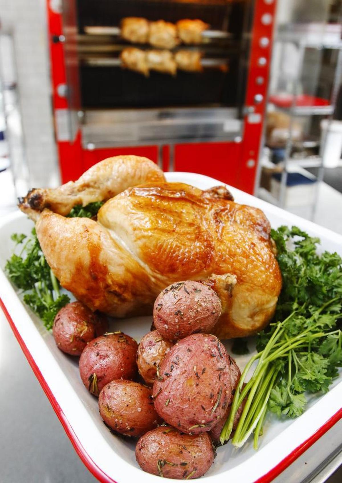Roasted chicken and potatoes are a favorite take-away item at SLO Provisions in San Luis Obispo.