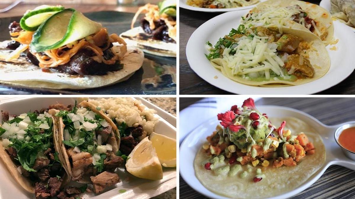 Places to find the best tacos in San Luis Obispo County include, clockwise from top left, Foremost Wine Co. in San Luis Obispo, Tacos de Acapulco in Grover Beach, Garcia’s in Atascadero and Vegetable Butcher in San Luis Obispo.