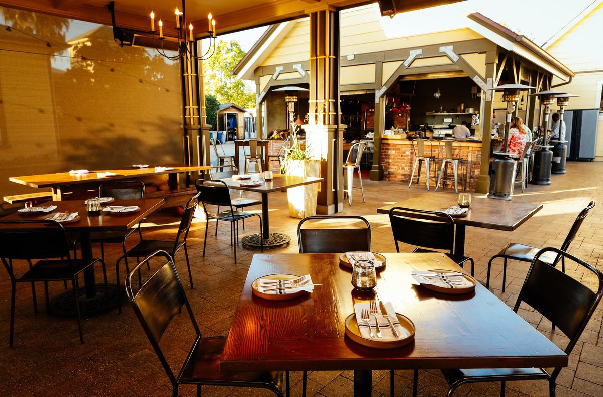 The Cass House Grill in Cayucos has a spacious, open-air dining room with lofted ceilings and tasteful chandeliers.