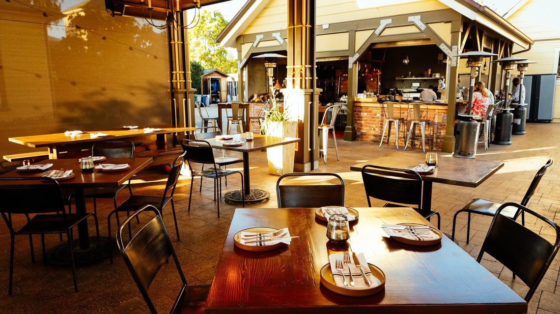 The Cass House Grill in Cayucos has a spacious, open-air dining room with lofted ceilings and tasteful chandeliers.