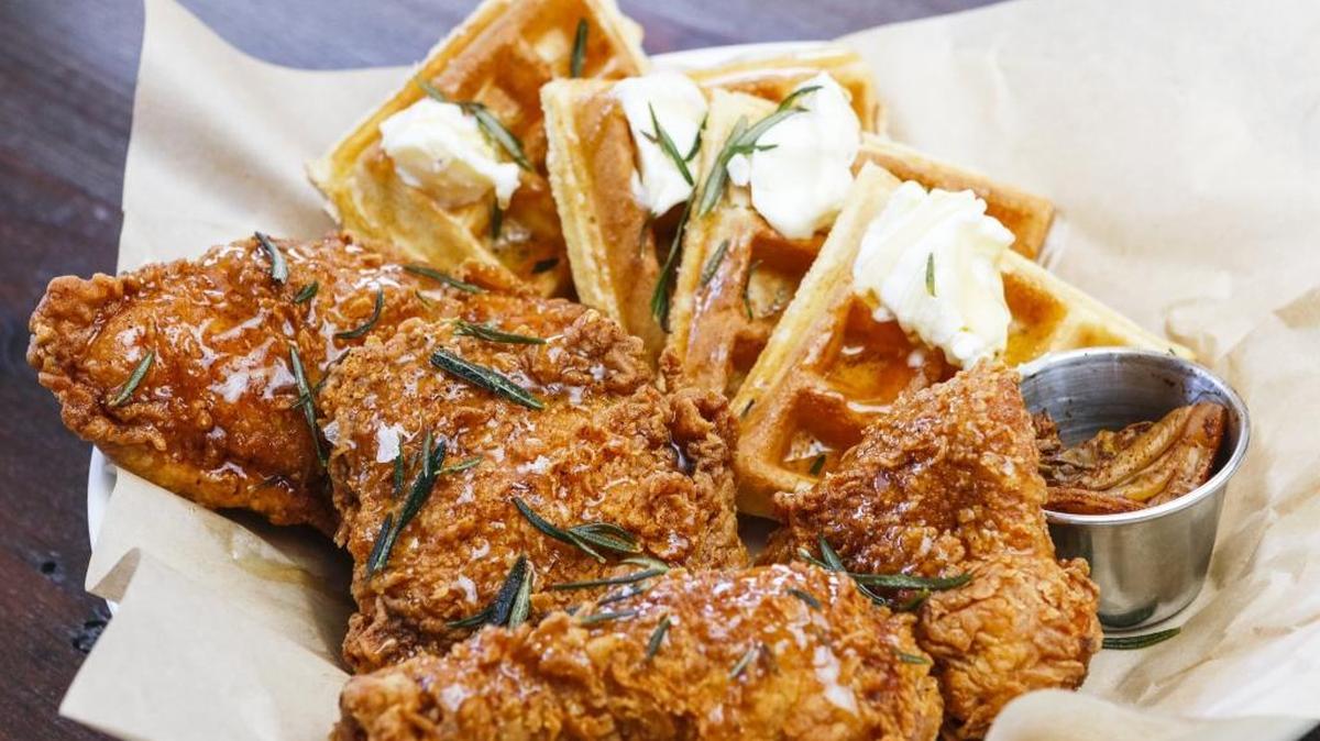 Fried chicken and sourdough waffles are a favorite menu item at The Spoon Trade in Grover Beach.