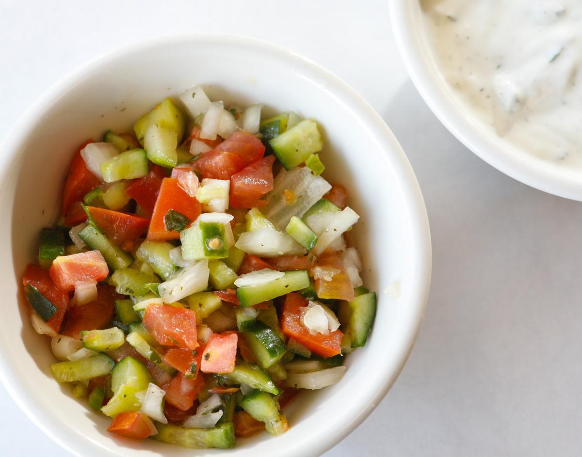 Menu options at DarWish Cuisine, a new Persian restaurant in Grover Beach, include shirazi salad, featuring diced cucumbers, tomatoes, onions and parsley with house lemon and extra virgin olive oil dressing, and mast-o-khiar, a yogurt-based dip made with mint and cucumbers.