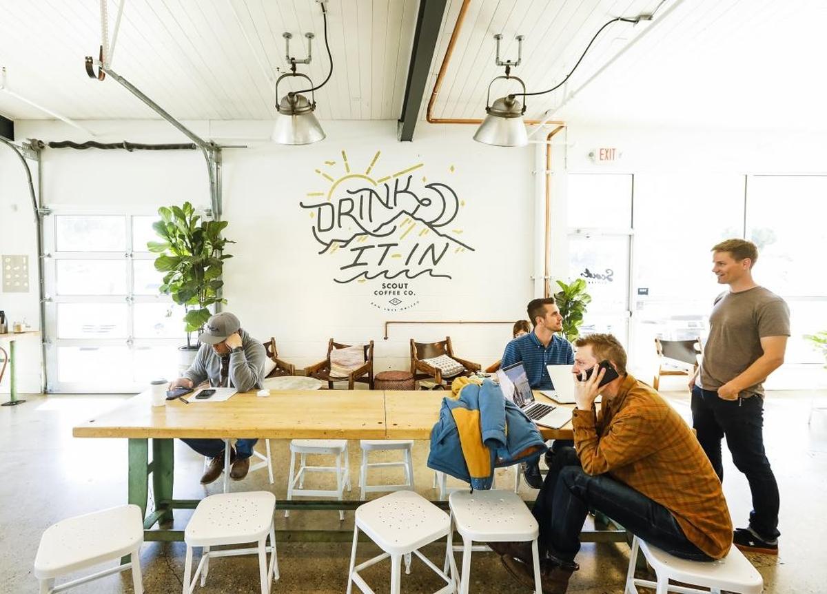 Scout Coffee Co.’s Foothill Boulevard location in San Luis Obispo has a sleek, slightly industrial look.