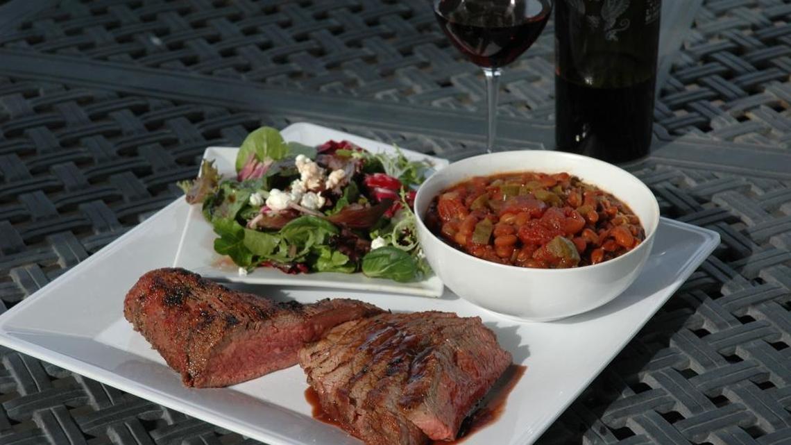 Paso Robles chef Brian Stein’s version of a classic Santa Maria-style barbecue plate features tri-tip drizzled with a zinfandel demi-glace, barbecue pinto beans and a salad.
