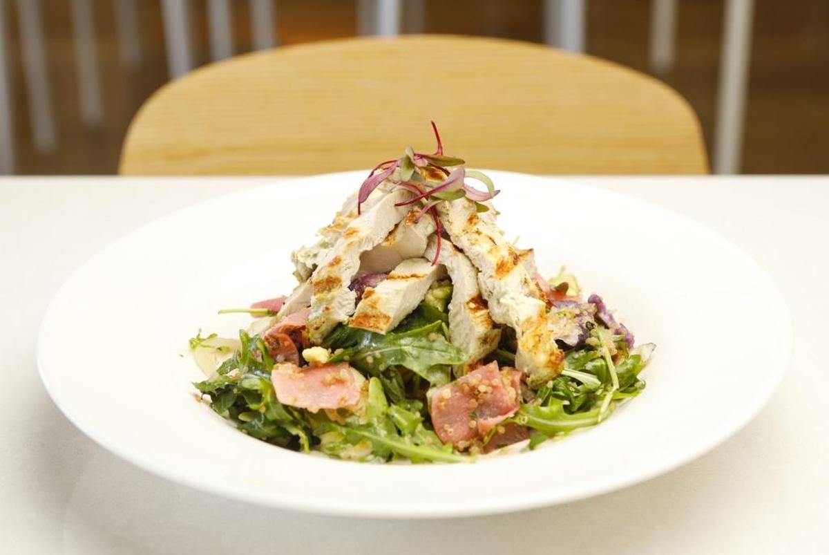 A warm grain chicken salad is among the lunch offerings at Thomas Hill Organics in San Luis Obispo.