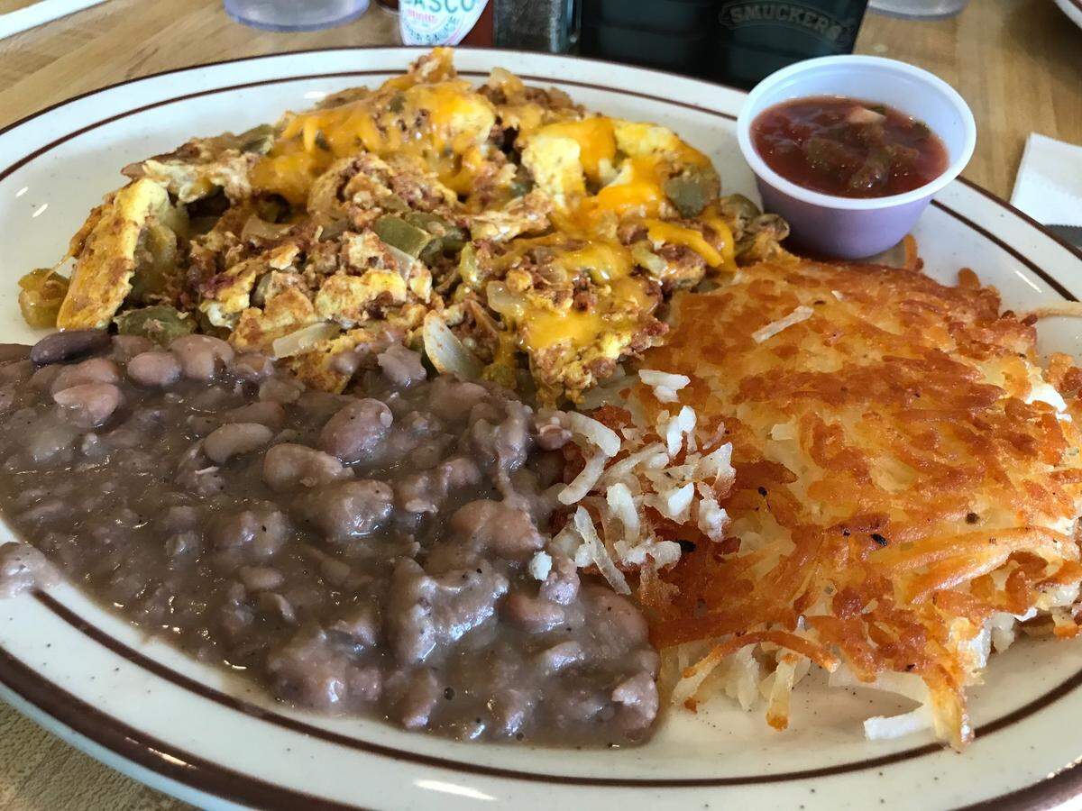 The Chorizo Supreme scramble at Joe's Other Place in Templeton comes with beans, hash browns, tortillas and ranchero sauce.