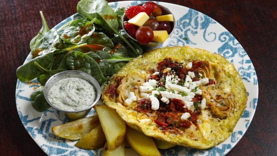 The Mediterranean skillet frittata, one of the breakfast offerings at Fig at Courtney’s House in Templeton, features sundried tomato and olive tapenade, artichoke hearts and feta cheese.