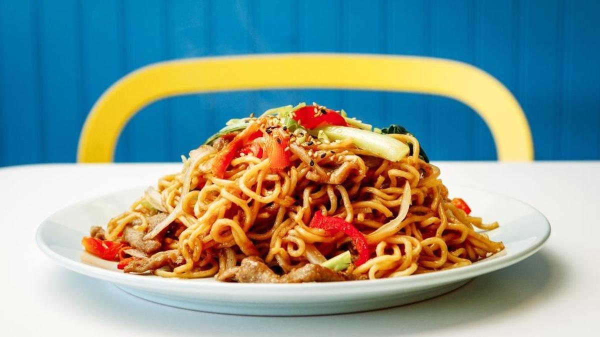 Fresh noodles elevate chow mein with beef and vegetables at Tao Asian Fusion in Pismo Beach.