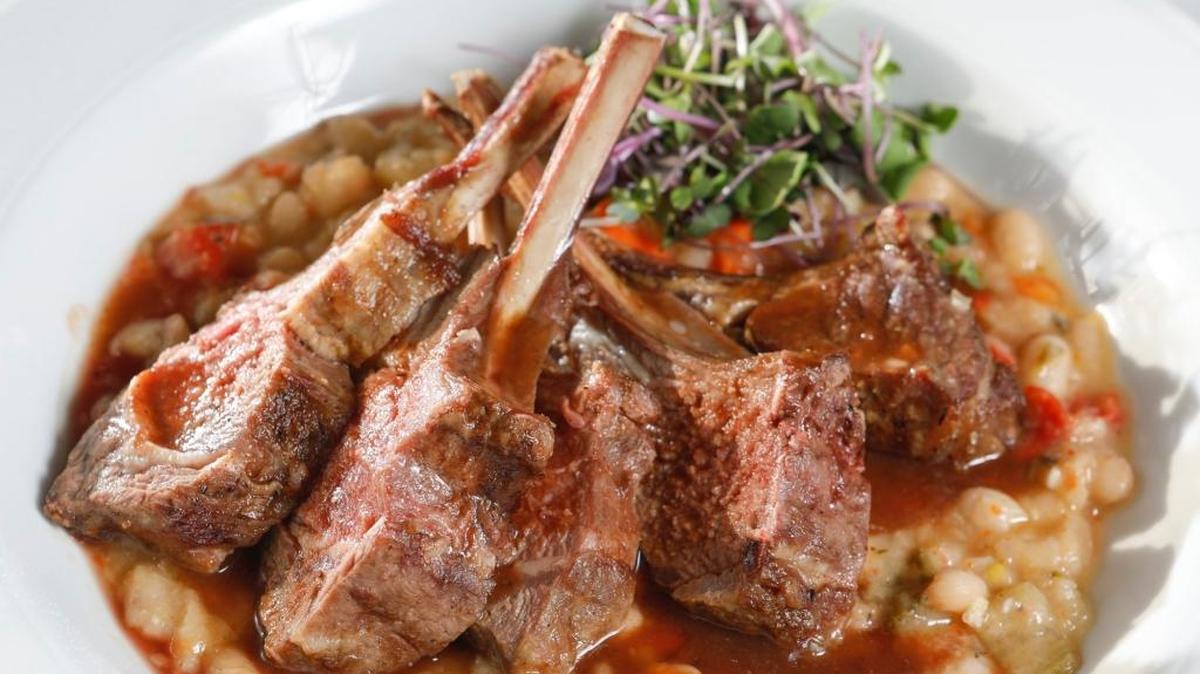 A rack of lamb with cannellini beans is among the offerings at Blue Moon Over Avila in Avila Beach.