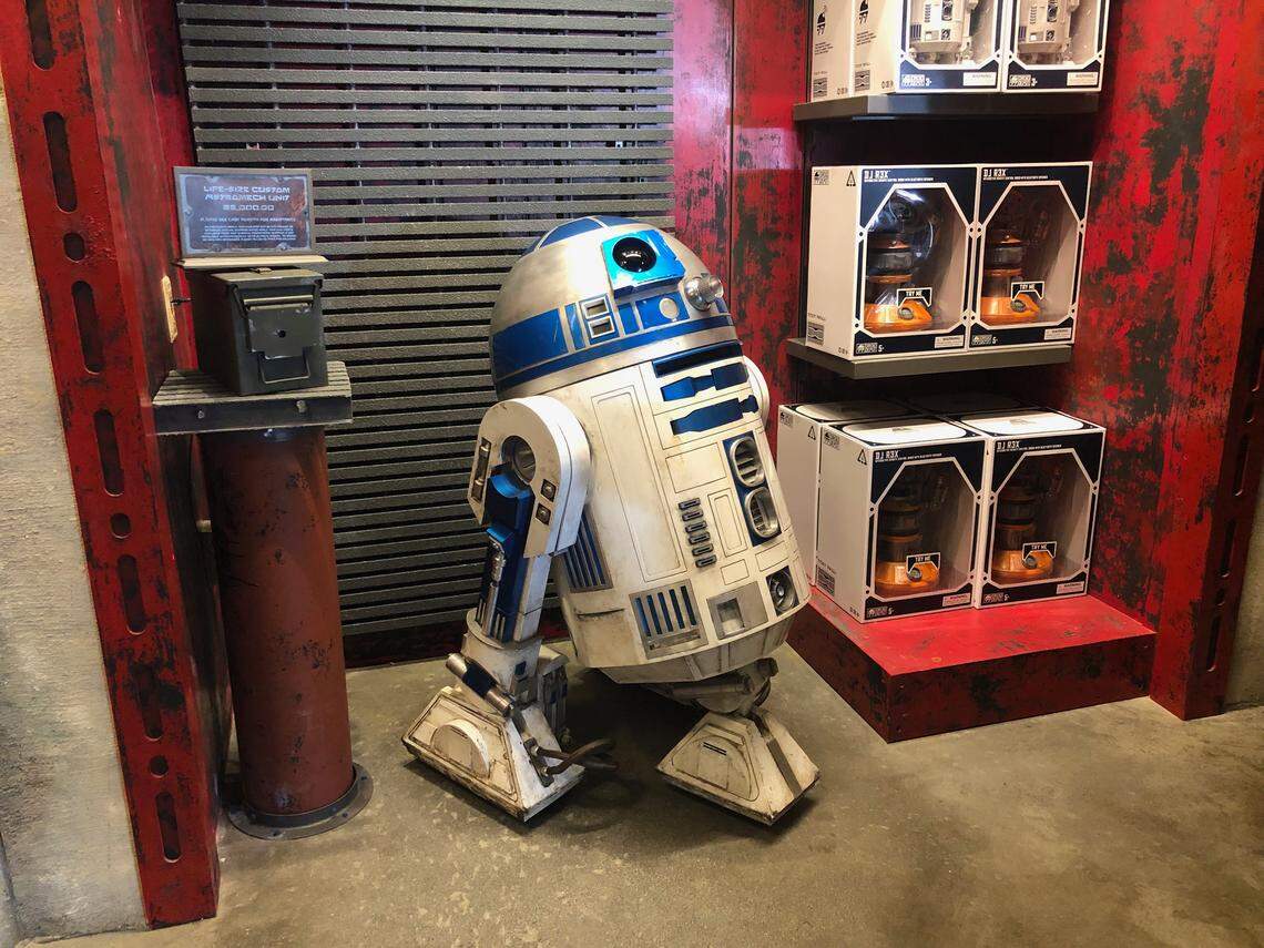 What Droid Depot would be complete without everyone’s favorite R2 unit? He’s also for sale at Disneyland’s Star Wars: Galaxy’s Edge, if you have $25,000 lying around. The new “Star Wars”-themed land opens Friday at the Anaheim, California, theme park.