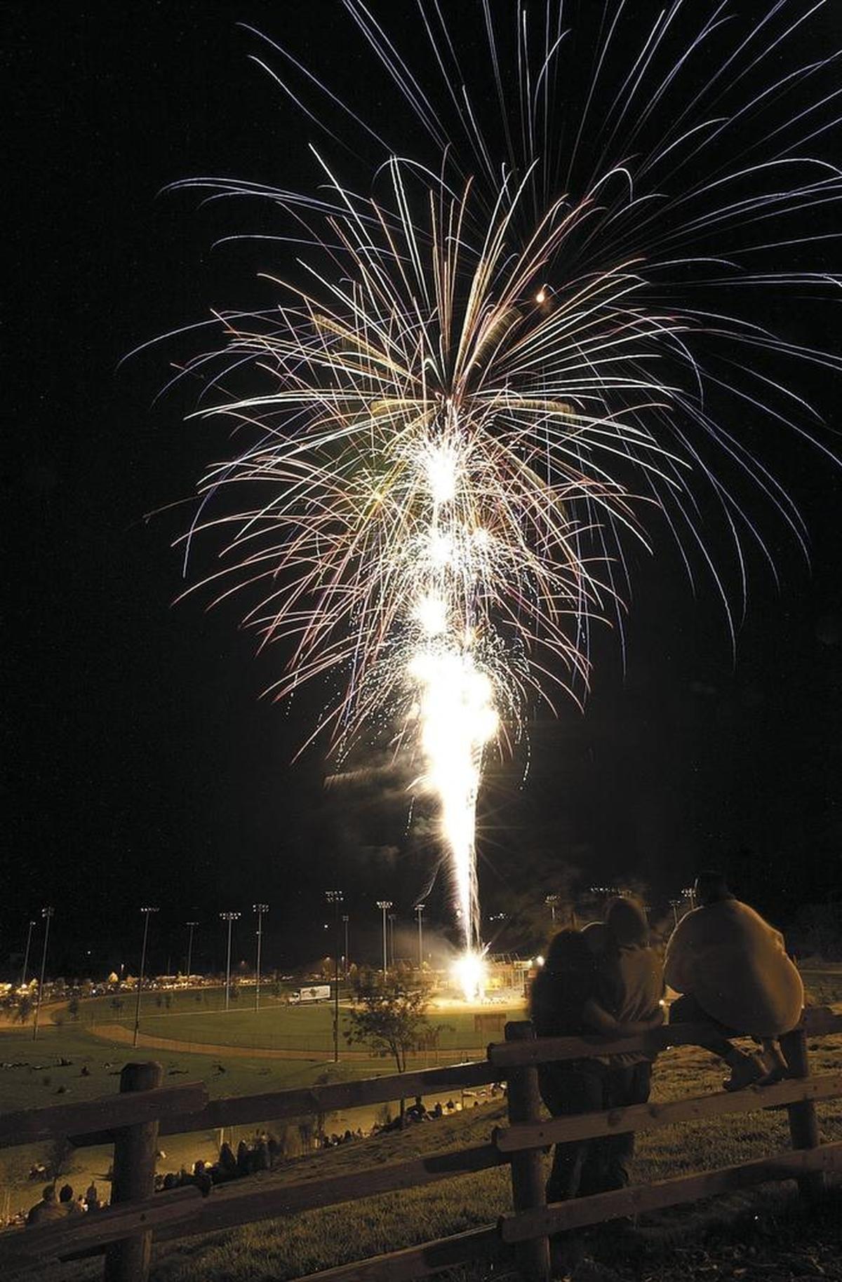 Spectators at Barney Schwartz park in Paso Robles watch fireworks at July 4 festivities in 2004.