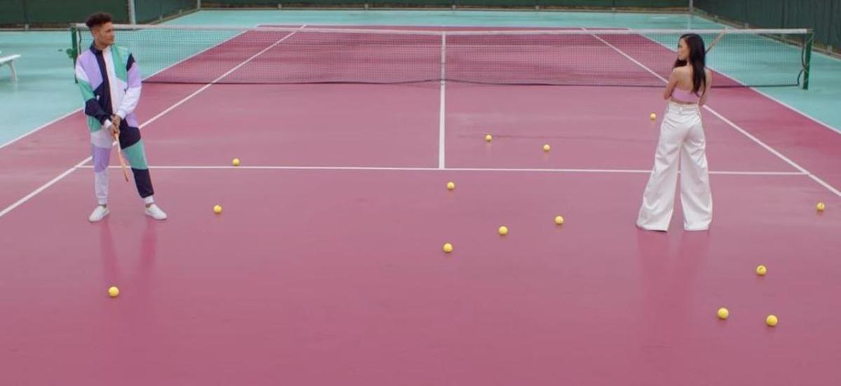 Rapper Bryce Vine and actress Christian Serratos play tennis at the Madonna Inn in San Luis Obispo in Vine’s new music video.