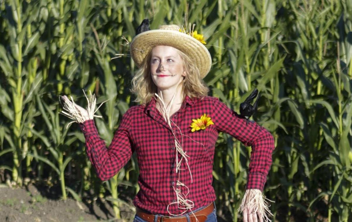 Tribune reporter Lindsey Holden models a homemade scarecrow outfit.