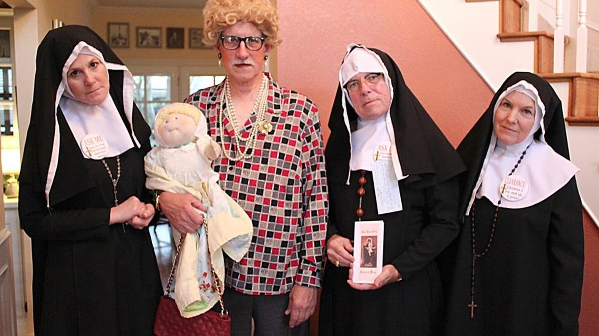 Gary and Muriel Harkins of San Luis Obispo hold an Oscar party each year. These guests dressed as characters from “Philomena.”